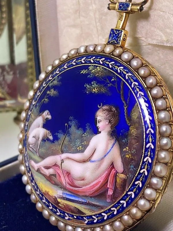 Napoleon Bonaparte c1800s 18K Gold Enamel Natural Pearl OpenFace Pocket Watch 3