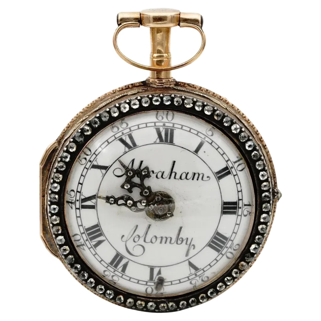 Georgian Verge Watch Diamant im Rosenschliff, 20 Karat Gold, Abraham Colomby 1